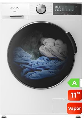 EVVO Lavadora 11kg, Vapor, Motor Inverter, Bajo consumo, Clase A, Hygiene Pro, Lavado Rápido 15', Tambor ePROTECT, SMART LOAD, 1400 rpm, 13 programas, Carga frontal, Nova (11Kg, Blanco)