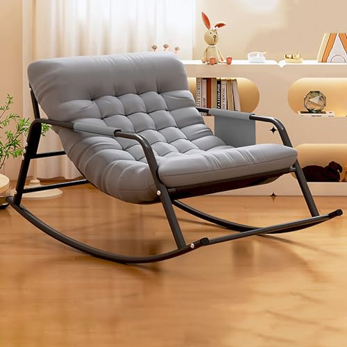 Schaukelstuhl wohnzimmer,Relaxsessel Lounge,Metallrahmen Armlehnensessel,Relaxliege wohnzimmer mit Seitentaschen Schaukelstuhl,für Wohnzimmer Schlafzimmer Kinderzimmer Freizeit ( Color : Gray , Size :