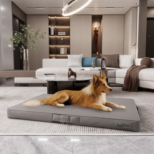 BingoPaw 3D Hundebett Faltbar Hundematratze: XL Orthopädische Hundebetten aus PU Weich Leder Wasserdicht Hunde Kissen Matratze Schlafplatz für mittelgroße kleine Hunde Grau 96x70x9 cm