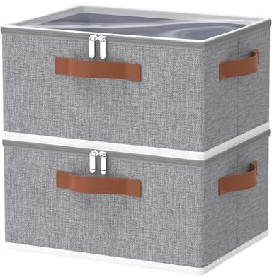 OUTBROS 2 Stück Aufbewahrungsbox, Stoffboxen 40x30x20cm, Grau | Faltboxen mit deckel und Griff, Kleiderschrank Organizer, Unterbettkommode für Kleidung, Decken, Bettdecken