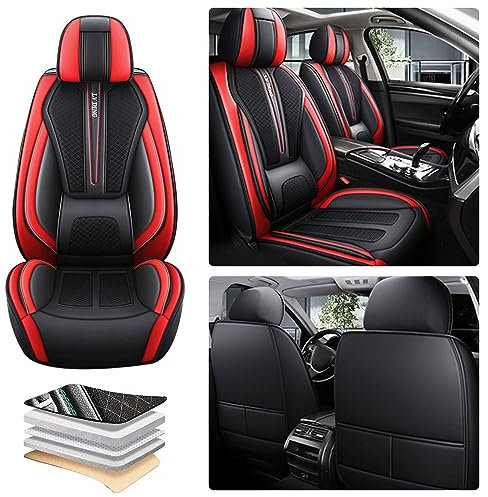 Awotzon Autositzbezug für Toyota Aygo 5 Sitze Autositzbezüge Komplettset Allwetter Auto Sitzauflage Kunstledersitzbezug(Schwarz Rot)