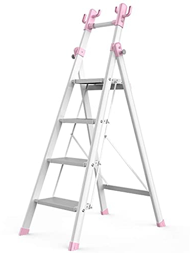 Ladder 4 Step Aluminum Light Weight Folding Ladder, Step Stool, Extension Ladder, Multi-Purpose Home Office Garden Loft Step Ladder (Pink 4)