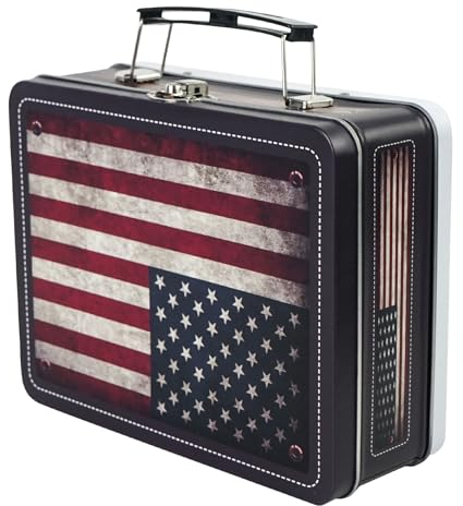 Luwint Blech-Aufbewahrungsbox mit Griff, kleine Metall-Funschbox, Retro, stabile Blechbox, patriotischer Andenkenkoffer mit Deckel (US-Flagge)