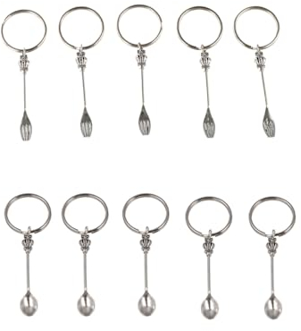 GUEDKIKL 10 Pcs Mini Crown Spoon Keychains, Teaspoons Forks Key Ring Loop Pendant Charms Handmade DIY Jewelry Accessories Souvenir Gift, Silver, S