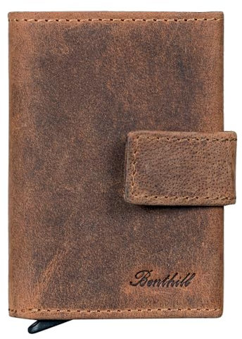 Benthill Geldbörse Herren Echt Leder - Smart Wallet Klein mit RFID-Schutz - Slim Portemonnaie für Männer - Kreditkartenetui, Farbe:Brown - Tan (H)