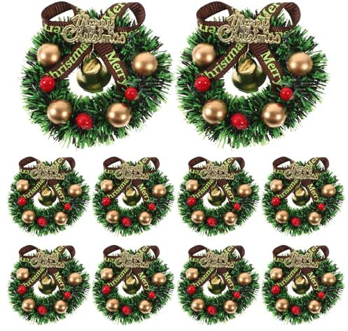 Ciieeo 10pcs Mini Christmas Wreath for Village, Dollhouse, Miniature Tree - Artificial Plastic Wreaths for Crafts and Decor