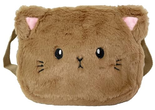 Duoyif Katzen Umhängetasche Plüsch für Mädchen und Damen - Kleine Schultertasche, Handtasche (Katze Braun)