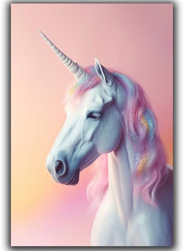 VMXWLL Einhorn-Poster, rosa Einhorn, Wandkunst für Mädchen, Schlafzimmer, Leinwandposter, Kinderzimmer, Dekoration, ungerahmt, 30 x 45 cm