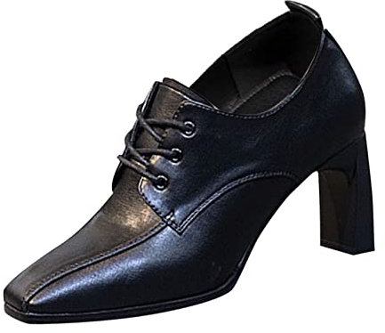 Generico Stivali Imbottiti Lavoro Scarpe Donna Saldi Stivaletti da Donna Semplici Scarpe in Pelle alla Tinta Unita Stringate Comode Tacco Spesso Lavoro Giardiniere Donna Galosce Donna (Black, 39)