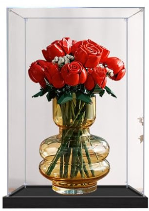 Vitrine en acrylique, compatible avec Lego 10328 Bouquet de roses, résistante à la poussière, aux UV (vitrine uniquement, kit non inclus) (fond noir de 3 mm)