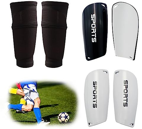 FIBOGOUP 2 Paar Schienbeinschoner Fussball Kinder und Herren - Mit Optimierter Einstecktasche - Anti-Rutsch Stutzen - (L schwarz+weiß) - Schienbeinschoner Kinder Fussball