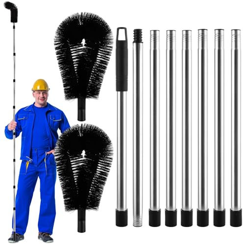 AKOLAFE Gutter Cleaning Tools Telescopic 320cm Long Gutter Cleaning Brush Gutter Cleaner Contains 8 Poles and 2 Cleaning Brushes for Cleaning Leaves, Debris, Gutter, Window