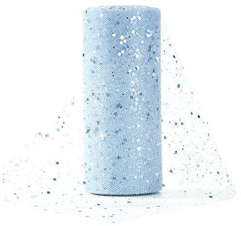 Tunejoy Glitzer Tüll Dekostoff 15cm x 25Yards mit Pailletten - Blau, Polyesterfaser mit Glitzer, Geometrisch, Tüll, Hochzeit, Party, Deko, Handwerk