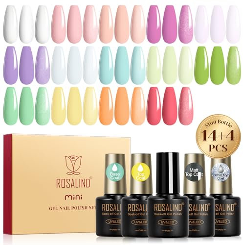 ROSALIND Esmaltes Semipermanentes Para Uñas, 18 Piezas Pastel Blanco Rosa Nude Morado Azul Verde Naranja Colores Esmaltes Semipermanente, UV LED Pintauñas Semipermanentes Nail Art Manicure Regalo