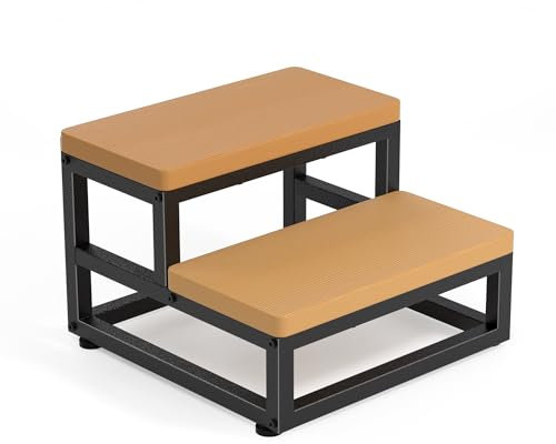 Tritthocker Holz 2-stufig mit Anti-Rutsch-Oberfläche, Klohocker mit Wasserfest Stabil 500lbs Tragkraft, Holztritt mit Verstellbare Füße Abgerundete Ecken für Küche/Bad/Schlafzimmer