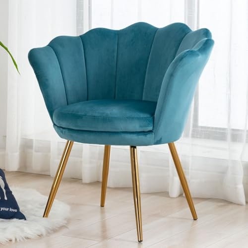 chairus Fauteuil de Salon Moderne Chaise Coquillage avec Pied Métal Fauteuil Coiffeuse Coussin Confortable pour Chambre/Salon (Bleu)