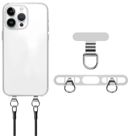 flintronic Phone Tether Tags, 2PCS Lanyard Tether Patches, Metal Crossbody Lanyard Patch, Mini Lan-yard Pad+Double Buckle Tether Patch, Phone Strap Connector Clip Compatible with Most Smartphones