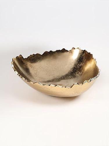Vayu Earth Gold Sand Cast Aluminium Dish 27 x 26 x 10cm – Handmade Uneven Cut Edge Serving Bowl, Luxe Metallic Centerpiece for Fruit, Snacks & Decor