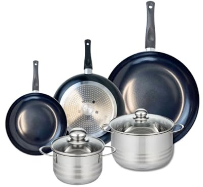 ELO 9744650 Kochgeschirr-Set, 5-teilig, 3 Bratpfannen 20, 24 und 32 cm, 2 Kochtöpfe 16 und 20 cm Elo Prima glänzend, Edelstahl, Induktion