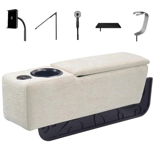 Removable Sofa Caddy with Cup Holder, Multifunctional Armrest Organizer Featuring Reading Light, Small Fan, and Wine Glass Stand for Living Room Comfort