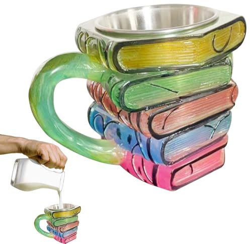 Zestivra Tazza da caffè impilabile con libri 3D, grande capacità, gadget da cucina per latte, tè, birra, cacao, cappuccino