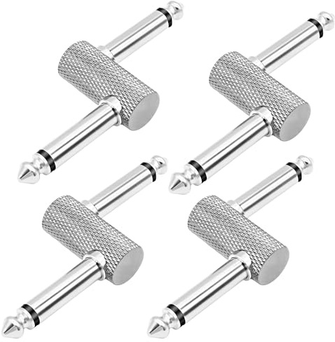 MEIRIYFA Gitarrenpedal Patch Connector (Silber, 4 Stück) | Z Typ 6.35mm 1/4 Effektkoppler Mono Stecker auf Stecker Gitarrenpedal Patch Adapter für Elektrogitarren Pedalboard