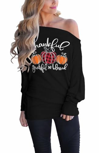 LACOZY Halloween Tshirts Women Off Shoulder Long Sleeve Batwing Knit Pullover Tops Trendy Outfit Fashion 2025 Black L