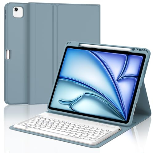 Tastiera per iPad Air 13 M4 2026/M3 2025/M2 2024/iPad Pro 12.9 3-6 Gen | Cover Keyboard Staccabile, Italiano QWERTY, Custodia Tastiera Bluetooth con Portapenna per iPad Air 13 Pollici, Blu grigio