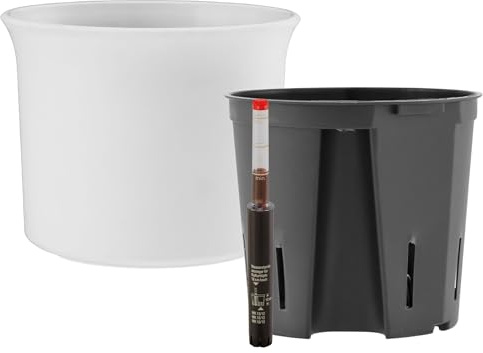 Leni Atlas Hydrokultur-Set Blumentopf Übertopf Ø 15,3 cm Höhe 13 cm Weiß | mit Kulturtopf und Gießanzeige, Pflanztopf aus Kunststoff matt