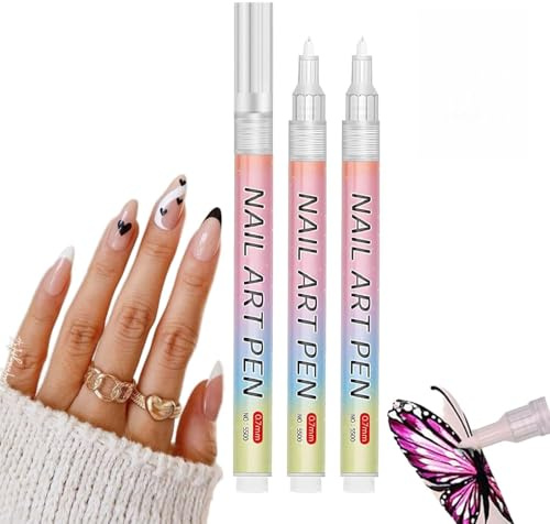 White Nail Art Pens - 0.7mm Fine Tip Acrylic Markers for DIY French Tips, Clean Lines & Detailed Designs, Quick-Dry Salon Quality Manicure Gel Kit for Home Use, 2PCS Set with Iridescent Gradient