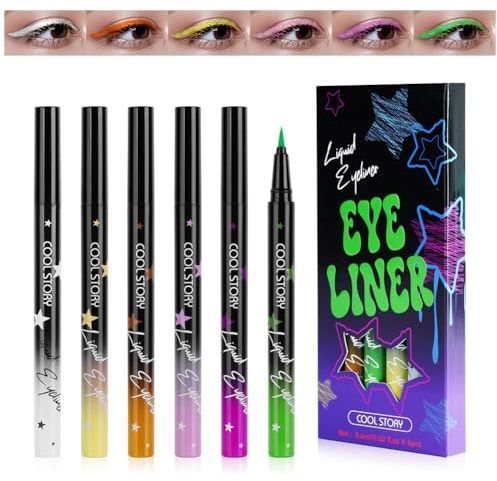 LOPHE Eyeliner Set, 6 Farben Glühender Eyeliner, Mattes Finish, Wasserfest, Langanhaltend, Liquid Eye Liner Mit Extra-feiner Pinsel, für Halloween, Karneval