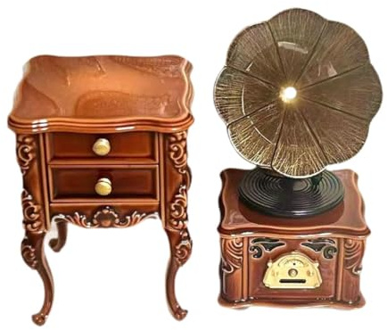 Grammofono in miniatura per casa delle bambole con mobile, scala 1:12, stile retrò, per fotografia