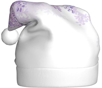 NImongt Sombrero de Papá Noel con estampado de flores lilas en flor para adultos, gorro de Navidad, gorro de vacaciones para fiesta de Año Nuevo
