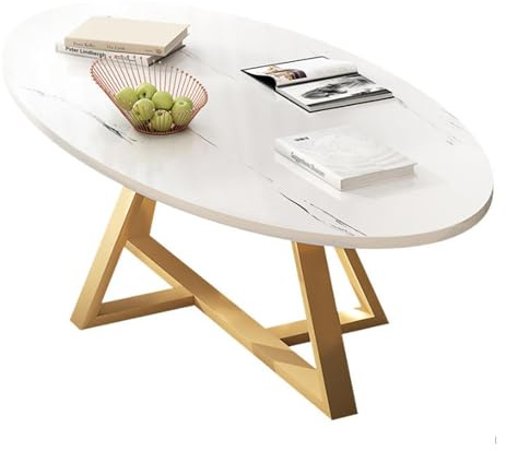 Ovale Table Basse Avec Faux Blanc Dessus En Marbre Et De L'or Pieds En Métal, Moderne En Bois Table Centrale Pour Le Salon, Gain De Place Table à Thé Pour Les Petits Espa(Size:120x58x45cm,Color:Blanc)