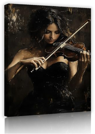 Via Vela Klassische Violin-Leinwand Wandkunst Ölgemälde-Stil Kunstwerke Drucke elegante Frauen-Wandmalerei Gemälde für Wohnzimmer Schlafzimmerdekoration 45x60cm