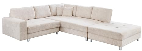 Riess Ambiente Moderne Wohnlandschaft Kent - 220cm - Champagner beige - XXL Sofa Strickstoff, Ecksofa inkl. Hocker