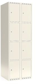 kaiserkraft | 4er-Schließfachschrank Fydor | 2 Abteile | Weiß | B 600 mm | Flache Dachform | Zylinderschloss