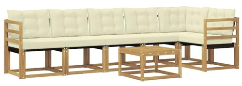 vidaXL Outdoor-Sofagarnitur mit Kissen 7 pcs Weiß und Creme, Garten, modernes Sofa-Set, langlebige Möbel für draußen, stilvolle Lounge, entspannen am Pool