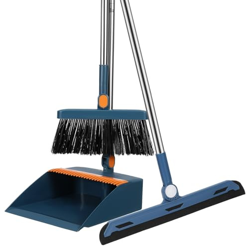 Folding Broom with Dustpan Set Blue Plastic Cleaning Set