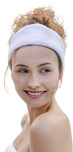 Carenesse Kosmetik Haarband Frottee weiß I OneSize Stirnband mit elastischem Gummibund aus 100% Baumwolle I Dickes & Flauschiges Haarband 7 cm breit I Saugfähig & atmungsaktiv