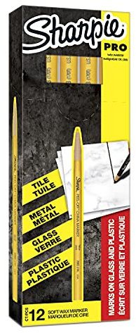 Sharpie Peel-Off-Porzellanmarker | feine Spitze | gelb | Schreibt auf Glas, Porzellan und Plastik | 12 Stück Wachsmarker