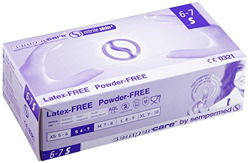 Sempercare 8267 93843/3000002158 Nitrile skin, Einmalschutz und Untersuchungshandschuhe aus Nitrillatex, puderfrei, Größe Small (6-7), Lavendel-Blau (200-er Pack)