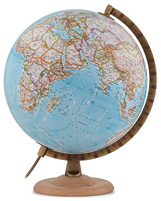 National Geographic - Globus aus Buche und Metall in Italien, beleuchtet, 30 cm, blau (Mapiberia Gold Classic)