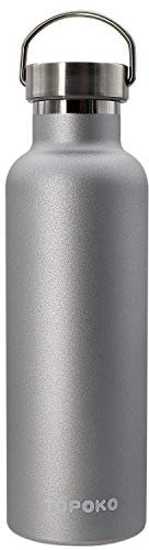 TOPOKO 25oz Edelstahl Vakuum Wasser Flasche, Doppelwandig Isoliert, Rostbeständig, BPA Free, Sport, Hike, Reisen, Auslaufsicher, Grau