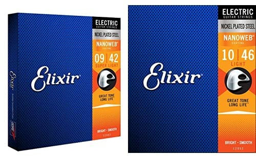 Elixir Cordes pour guitare électrique avec revêtement NANOWEB, Light (.010-.046) & Cordes Elixir® pour guitare électrique avec revêtement NANOWEB®, Super Light (.009-.042)