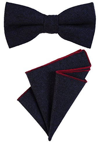 DonDon Herren Fliege 12 x 6 cm gebunden längenverstellbar und Einstecktuch 23 x 23 cm farblich passend aus Baumwolle dunkelblau