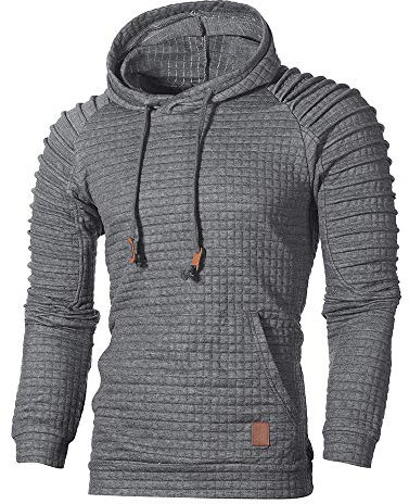 Xmiral Herren Sweatshirt Top Herbst Langarm Plaid Hoodie Mit Kapuze T-Shirt Outwear(L,Dunkel Grau)