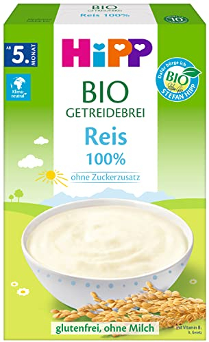 HiPP Bio Getreidebrei 100% Reis (6 x 200g), nach dem 5. Monat, glutenfrei, ohne Zuckerzusatz, ohne Milch, in bester Bio-Qualität