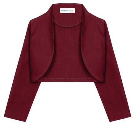 Bolerose Bolero Bambina Manica 3/4 Collo Alto | Davanti Aperto, Senza Chiusure, Corto in Vita, Morbido ed Elastico, Da Infilare, 3-14 Anni