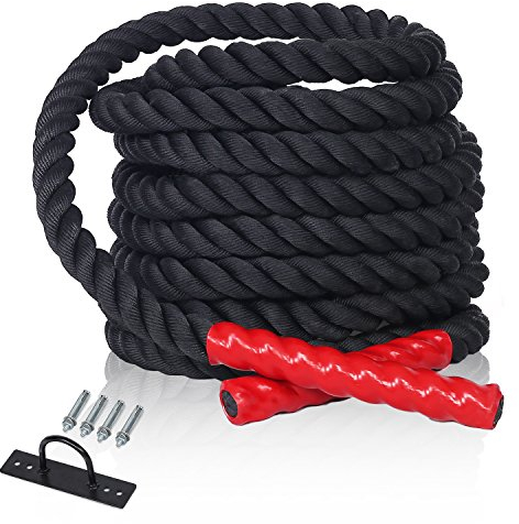 CCLIFE Battle Ropes Schlachtseil 9m 12m 15m Ø38mm Fitnesse Sport Tau Trainingsseil Fitnessseil Sportseil Battle Rope für Fitnessstudio Muskelaufbau, Größe:12m Schwarze Seile. mit Halterung